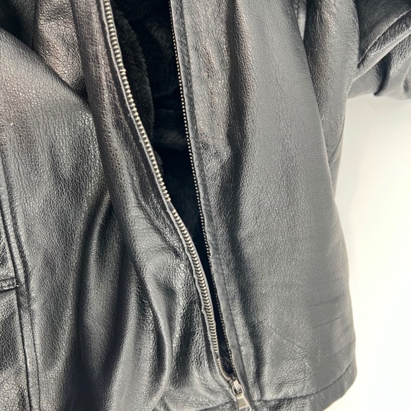 Max USA Black Genuine Leather Fur Lined Hooded Winter Jacket Coat Women's XL - Picture 9 of 12